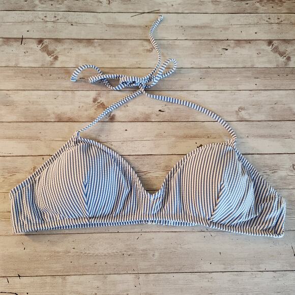 J. Crew French Halter Neck Bikini Top in Seersucker Blue XXL - Picture 3 of 8